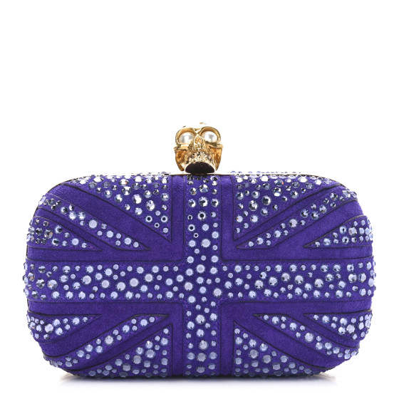 Alexander McQueen Suede Crystal Britannia Skull Box Clutch Purple