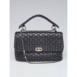 Valentino Valentino Black Quilted Leather Nappa Leather Rockstud Spike Large Shoulder Bag