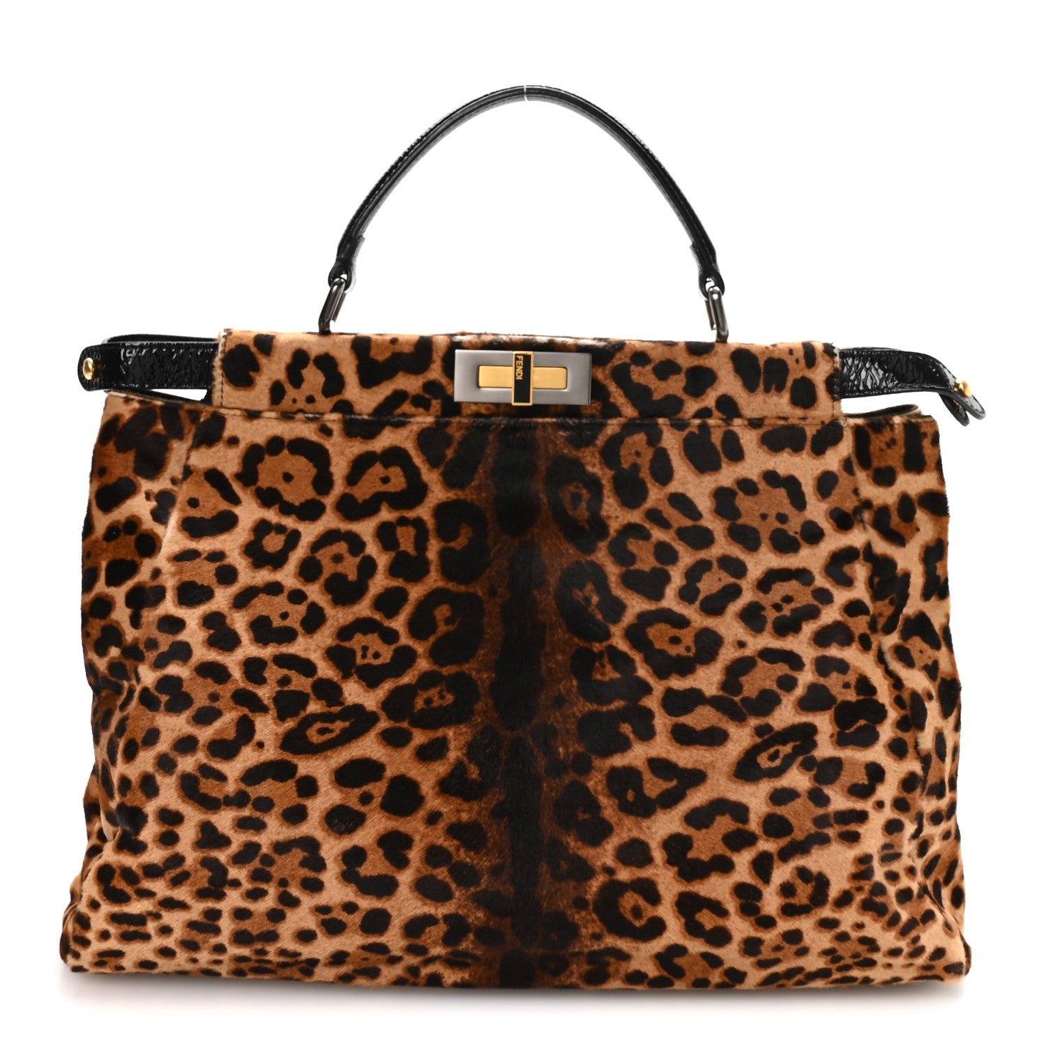 Fendi Calf Hair Leopard Print Zucca Large Peekaboo Iconic Satchel Tobacco
