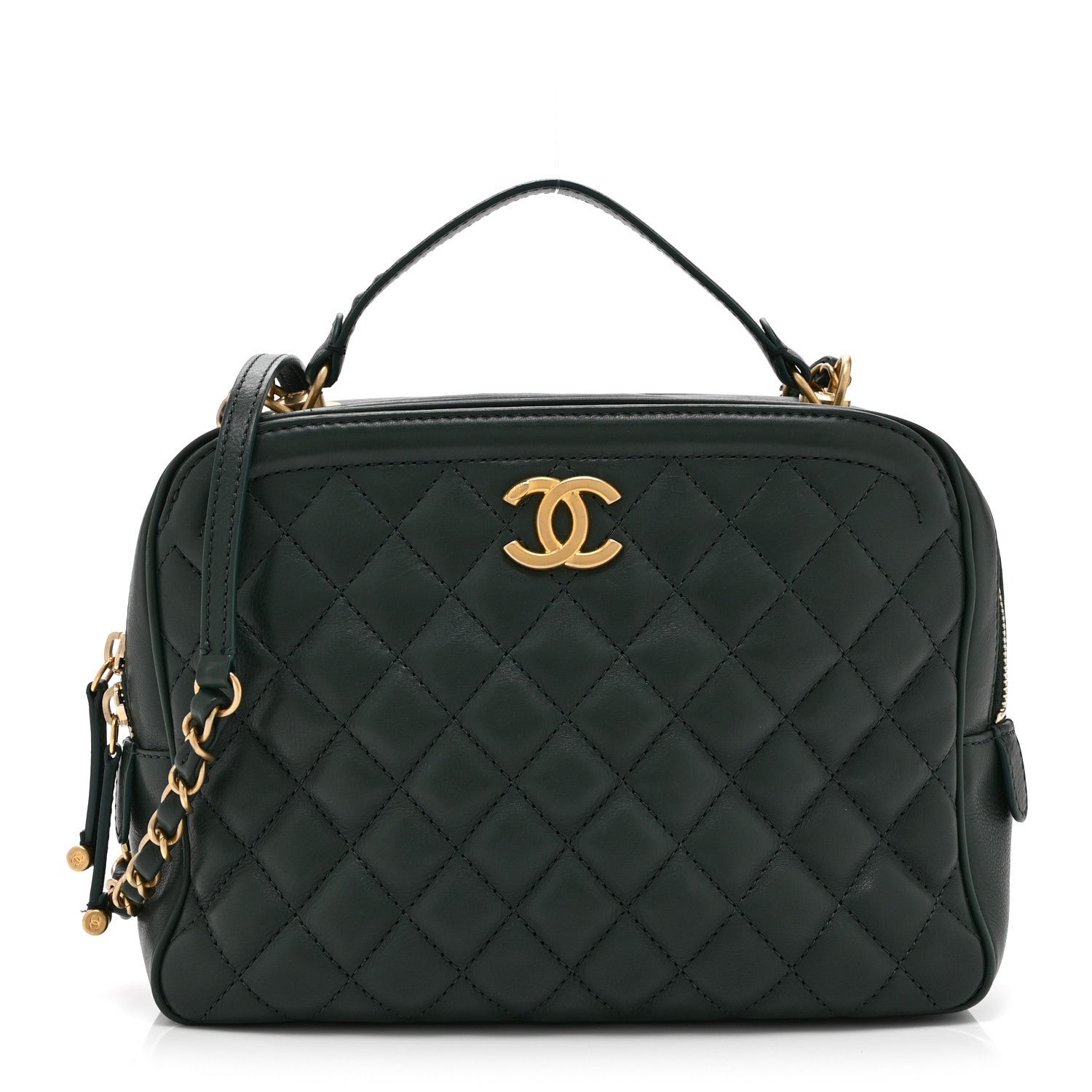 Chanel Calfskin Quilted CC Medium Vanity Case Green