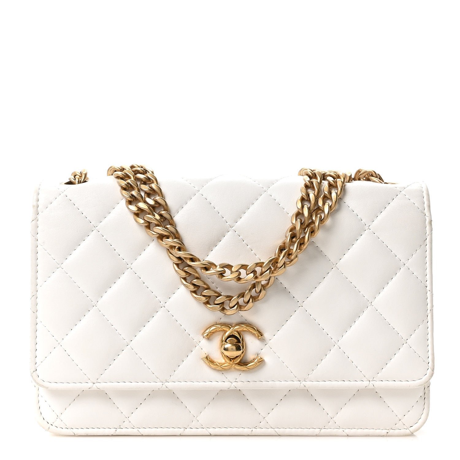 Chanel Lambskin Quilted Pillow Crush Wallet On Chain WOC White