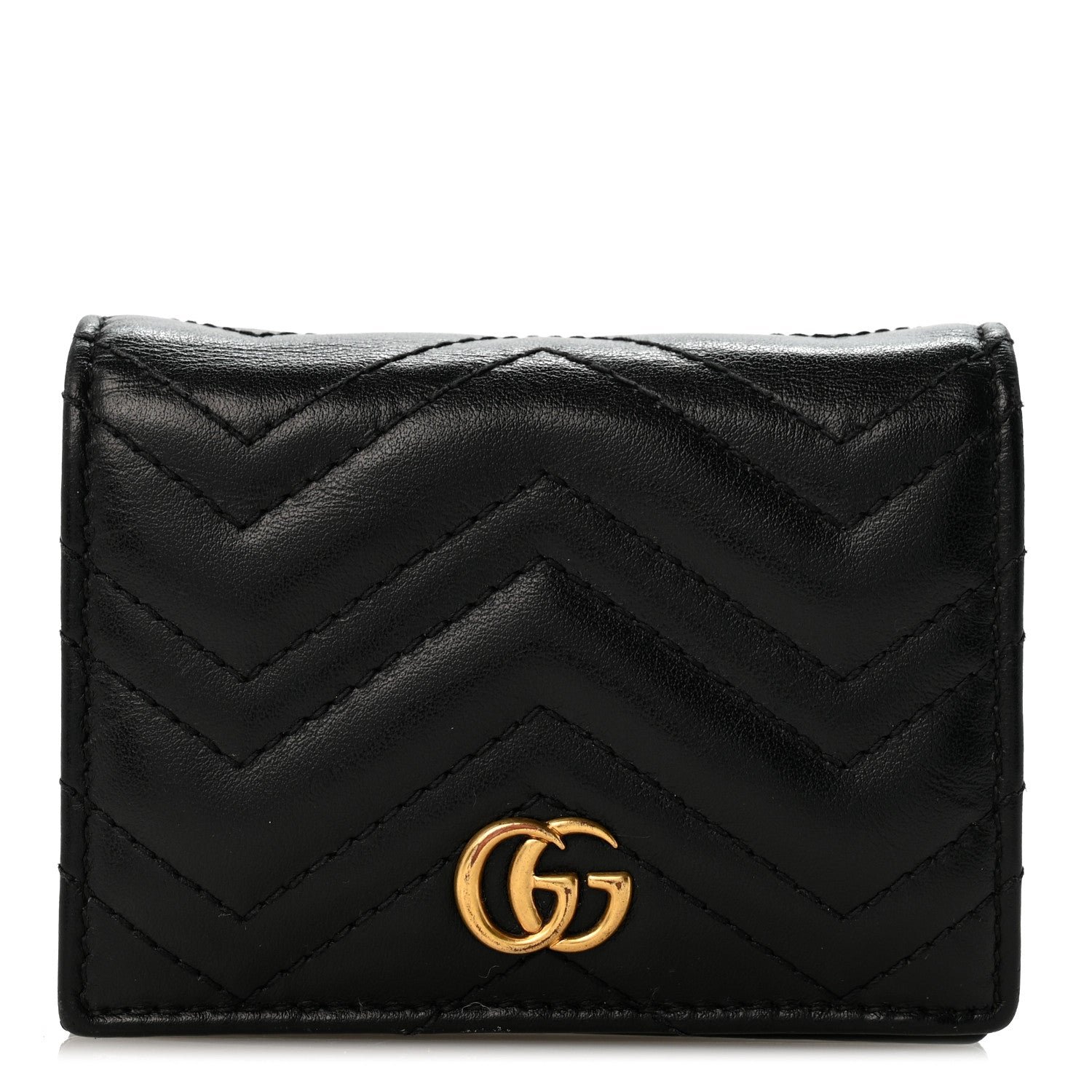 Calfskin Matelasse GG Marmont Card Case Wallet Black