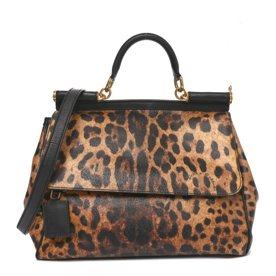 Dolce & Gabbana Canvas Leopard Print Large Miss Sicily Satchel