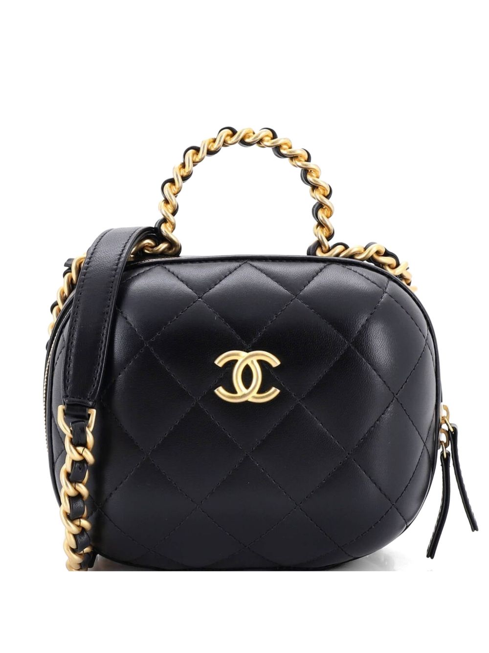 CC Bubble Top Handle Vanity Case with Chain Quilted Lambskin Small satchel