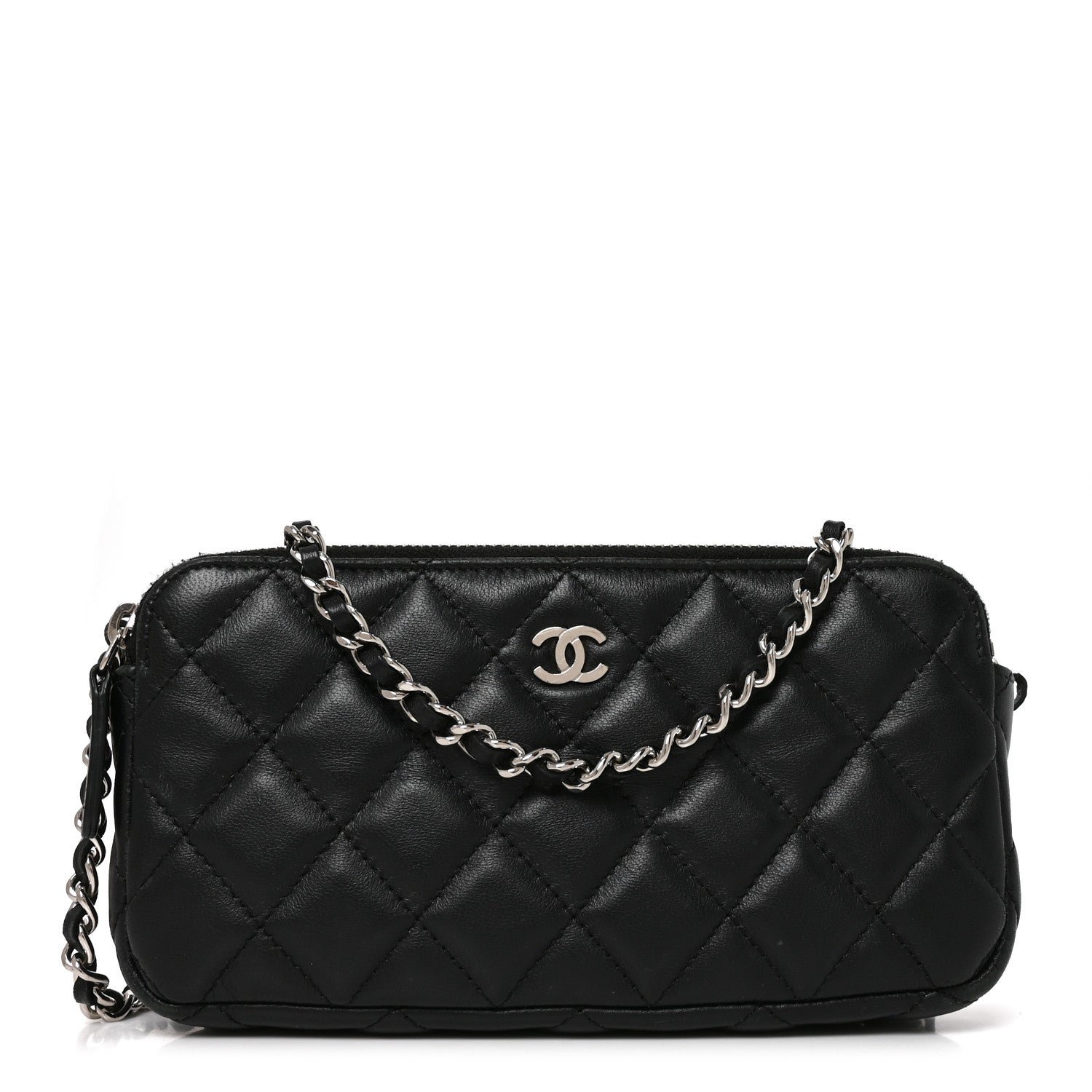 Chanel Lambskin Quilted Small Clutch With Chain Black