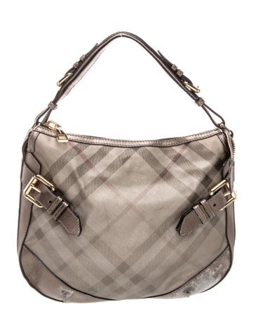 Burberry Smoked Check Nova Check Canvas Leather Hobo Bag Large