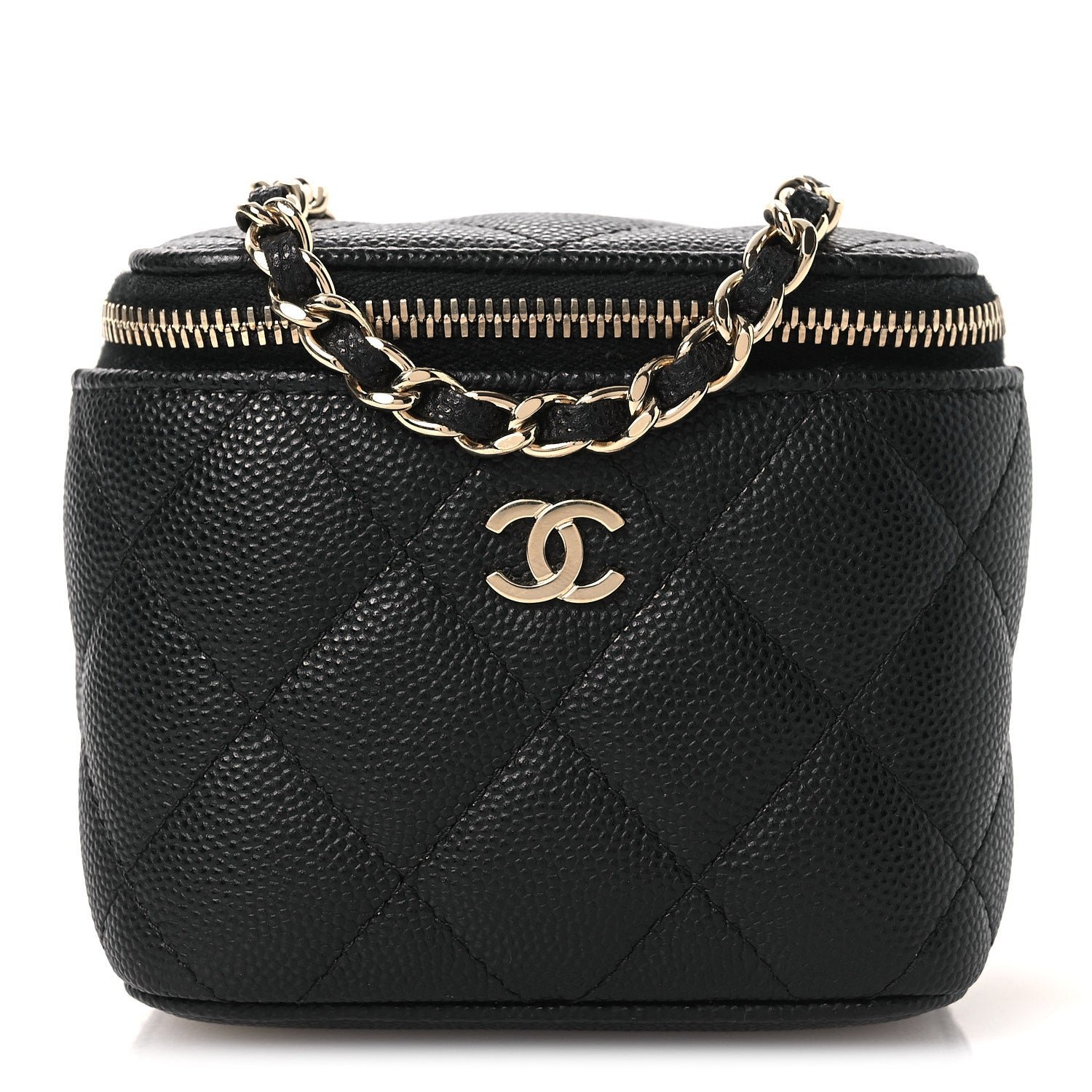 Chanel Caviar Quilted Tiny CC Mini Vanity Case With Chain Black