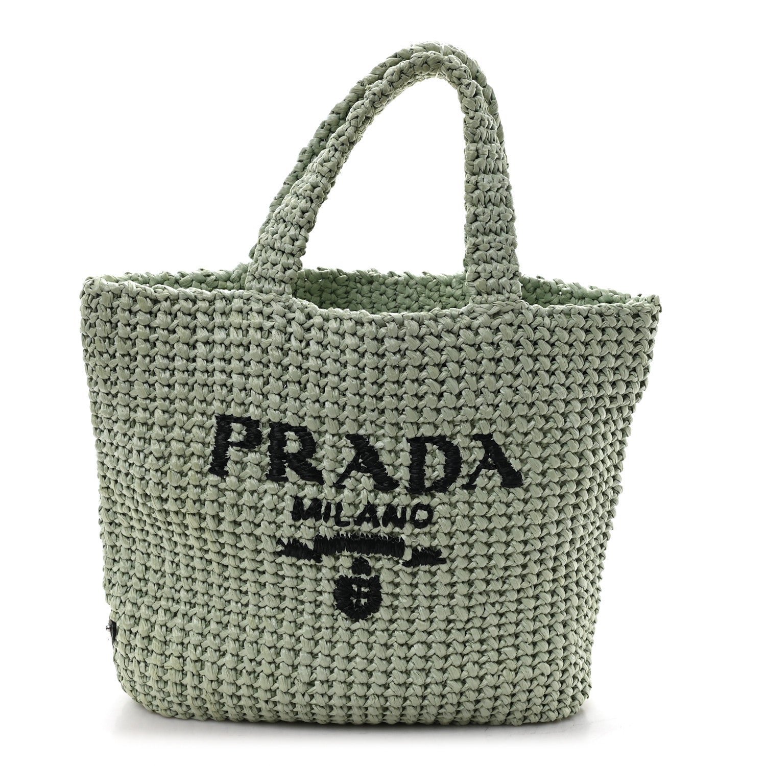 Prada Yarn Raffia Effect Crochet Small Logo Tote Acqua