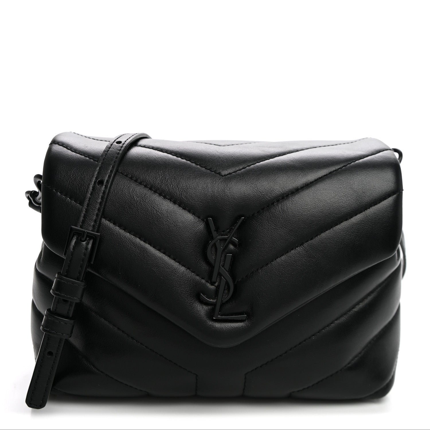 Saint Laurent Calfskin Y Quilted Monogram Monochrome Toy Loulou Crossbody Bag Black