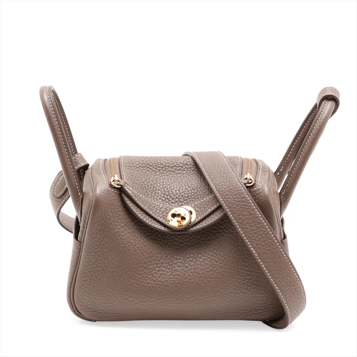 Hermès Lindy mini 20 Taurillon Clemence Etoupe Gold Metal Fittings