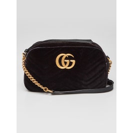 Gucci Black Quilted Velvet Marmont Metalasse Small Camera Bag