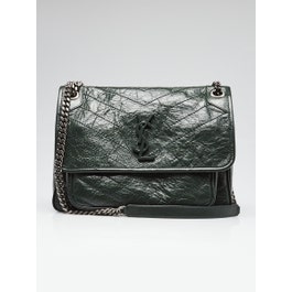 Saint Laurent Yves Saint Laurent Green Quilted Crinkled Leather Medium Niki Bag
