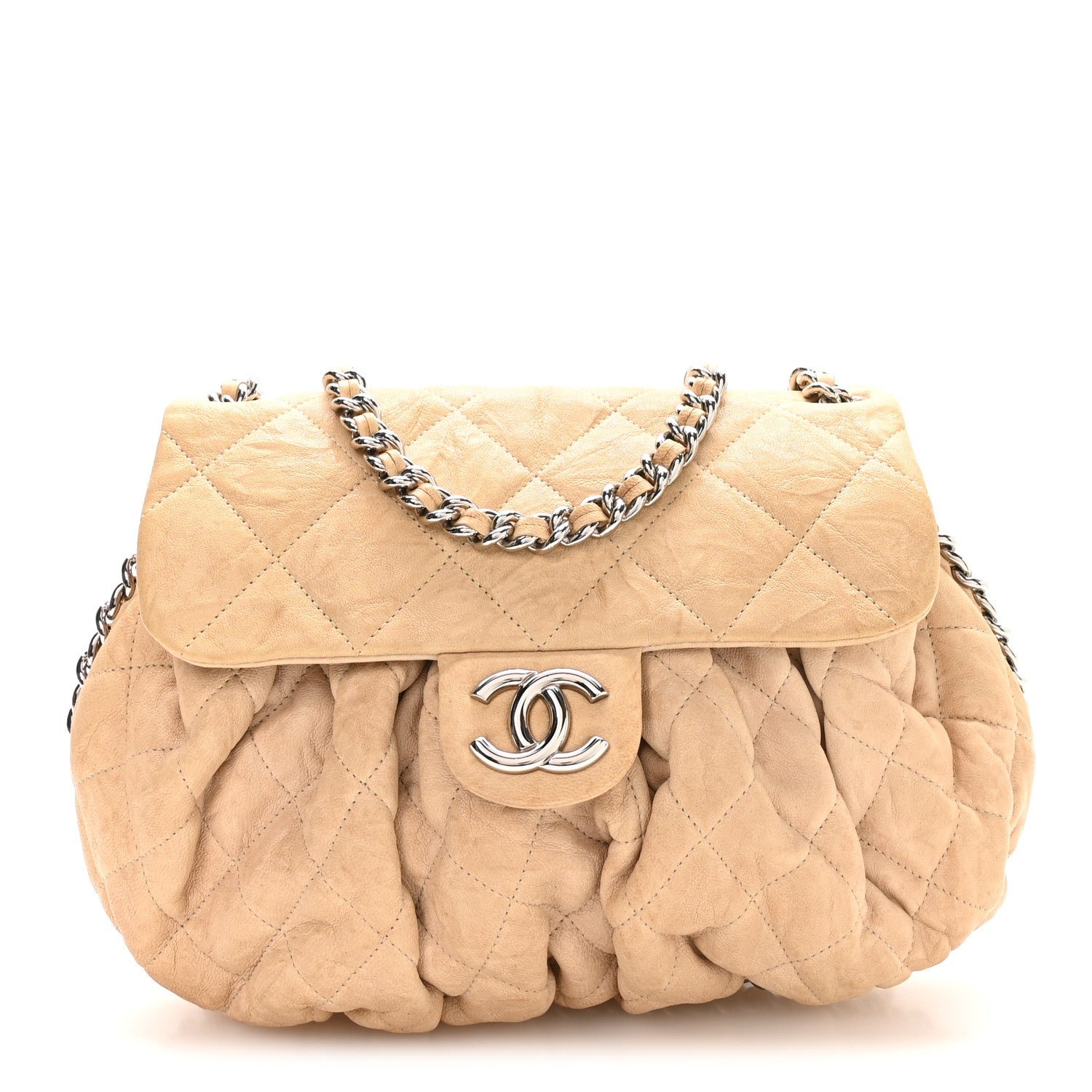 Chanel Washed Lambskin Quilted Medium Chain Around Messenger Beige