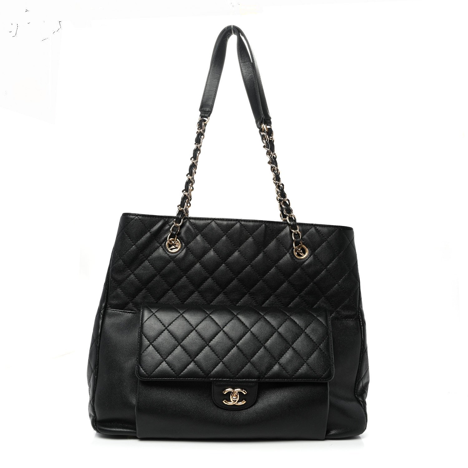 Chanel Caviar Quilted Large Flap Shopping Tote Black
