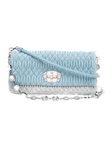 Leather Matelasse Leather Crystal Flap Shoulder