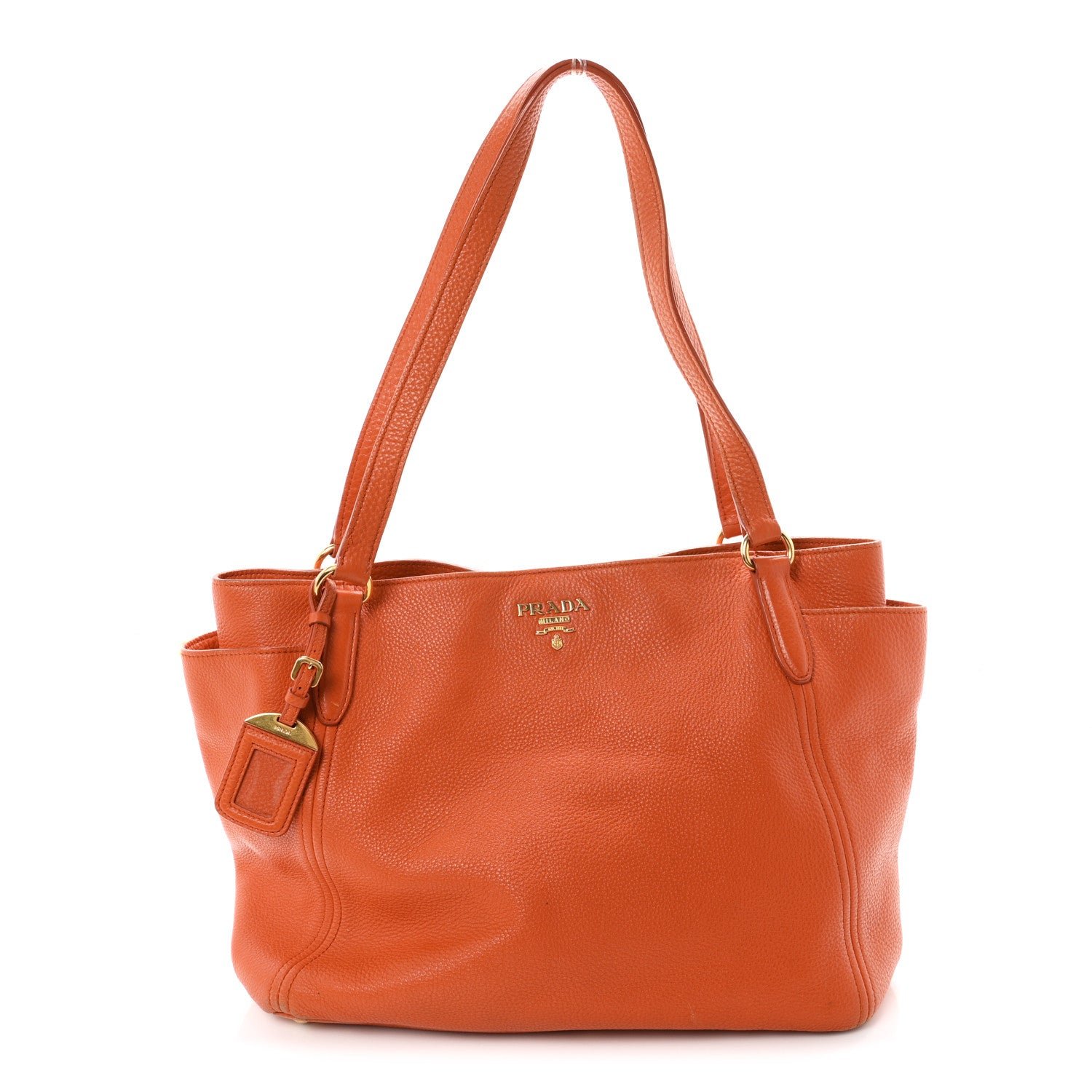 Prada Vitello Daino Side Pocket Tote Papaya