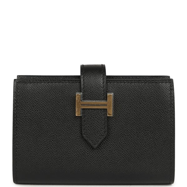 Hermes Hermes Bearn Mini Wallet Black Madame Gold Hardware