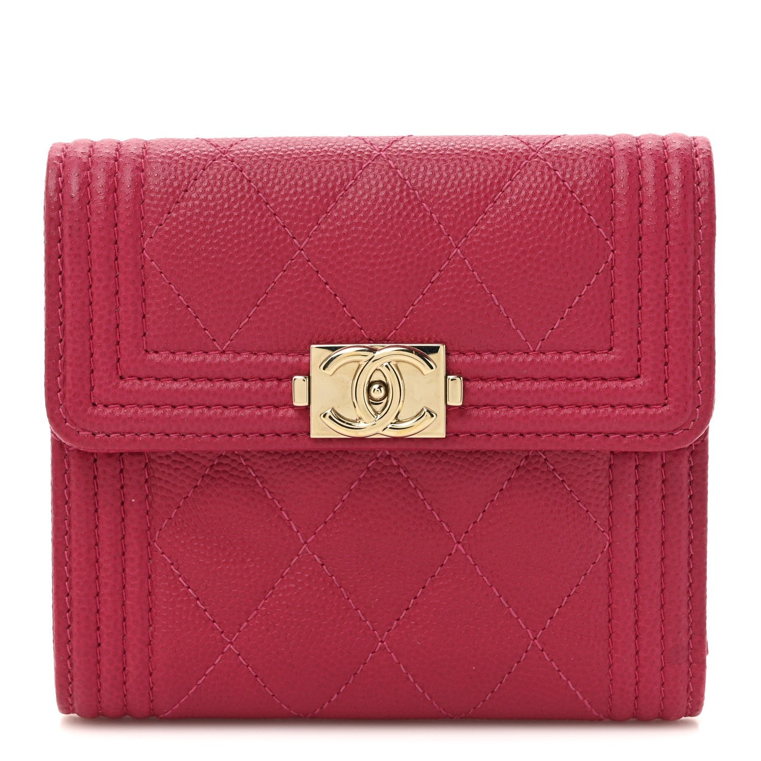 Chanel Caviar Quilted Compact Boy Wallet Pink