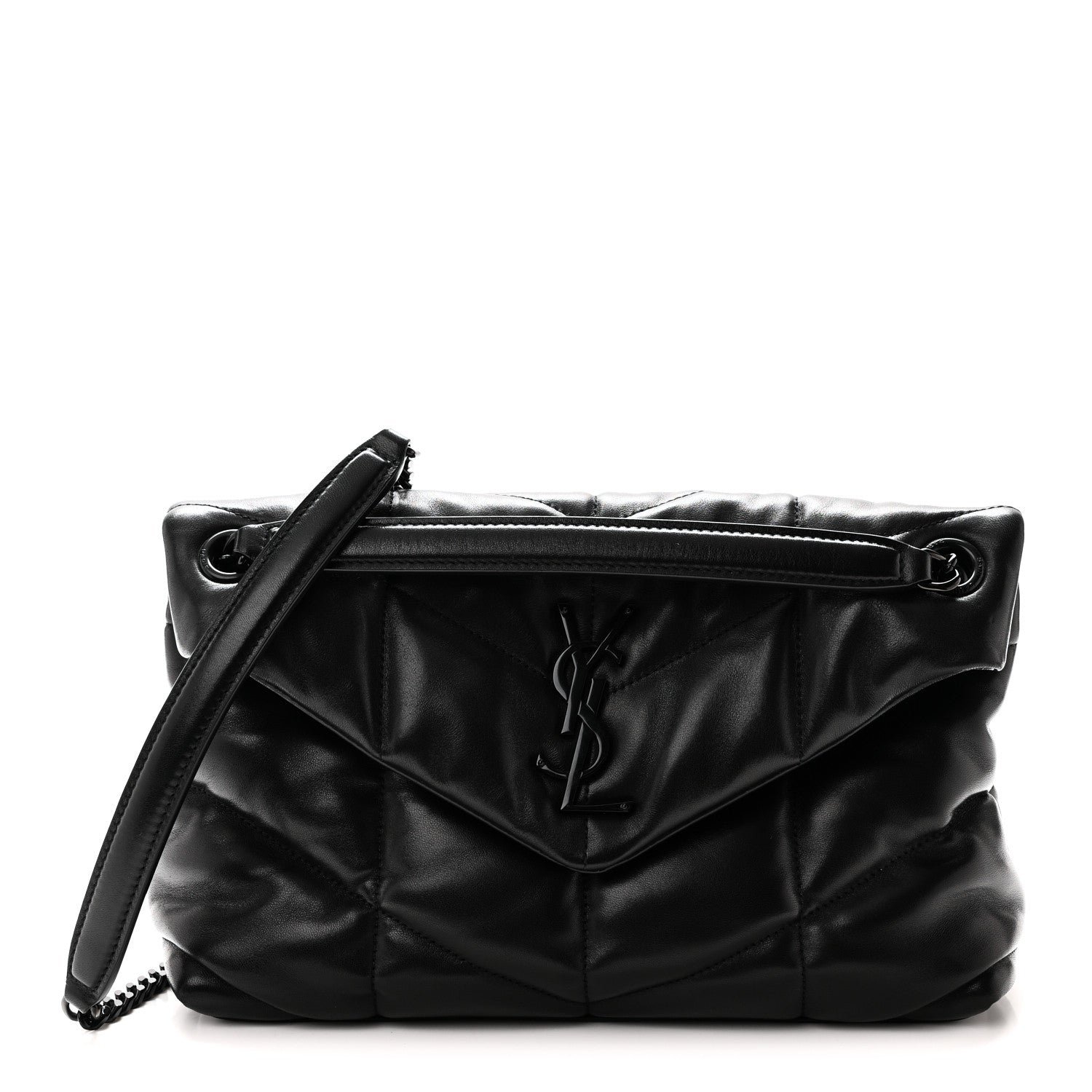 Saint Laurent Lambskin Quilted Monogram Monochrome Small Loulou Puffer Chain Satchel Black