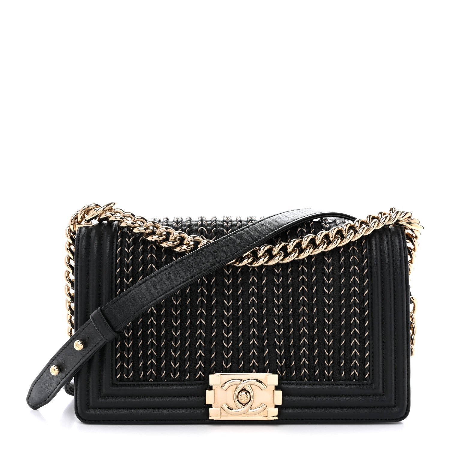 Chanel Calfskin Braided Medium Boy Flap Black