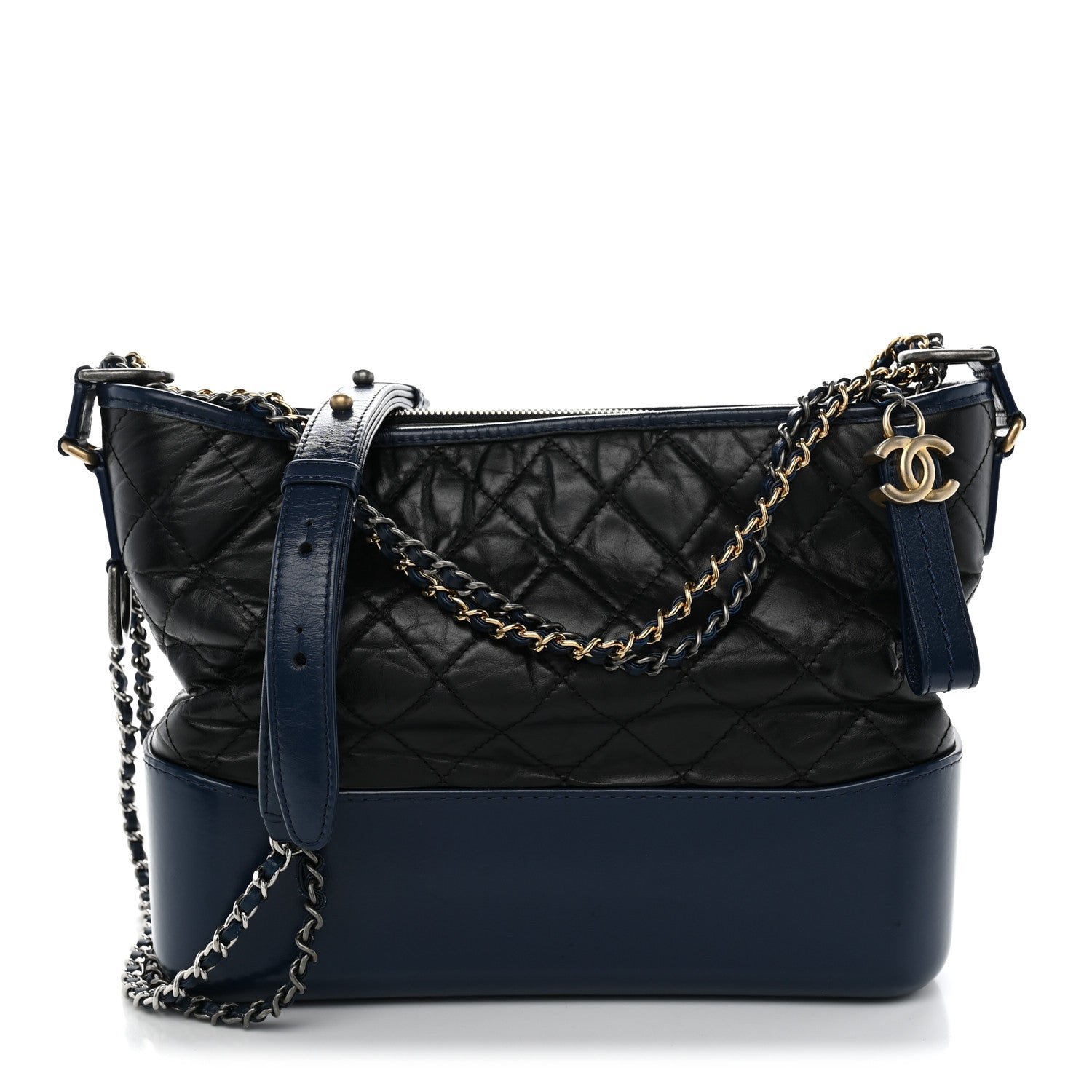 Chanel Aged Calfskin Quilted Medium Gabrielle Hobo Black Navy