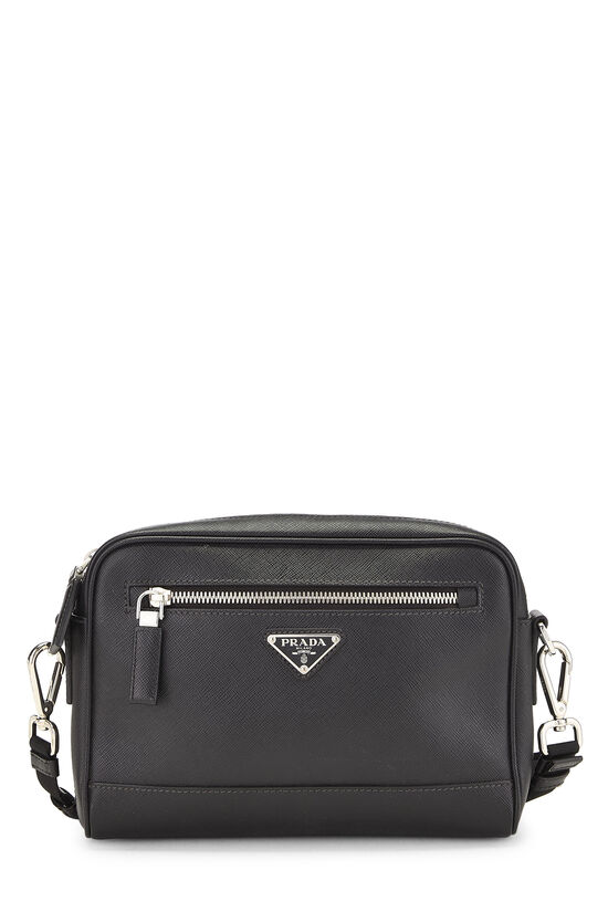 Prada Black Saffiano Leather Front Zip Pocket Crossbody