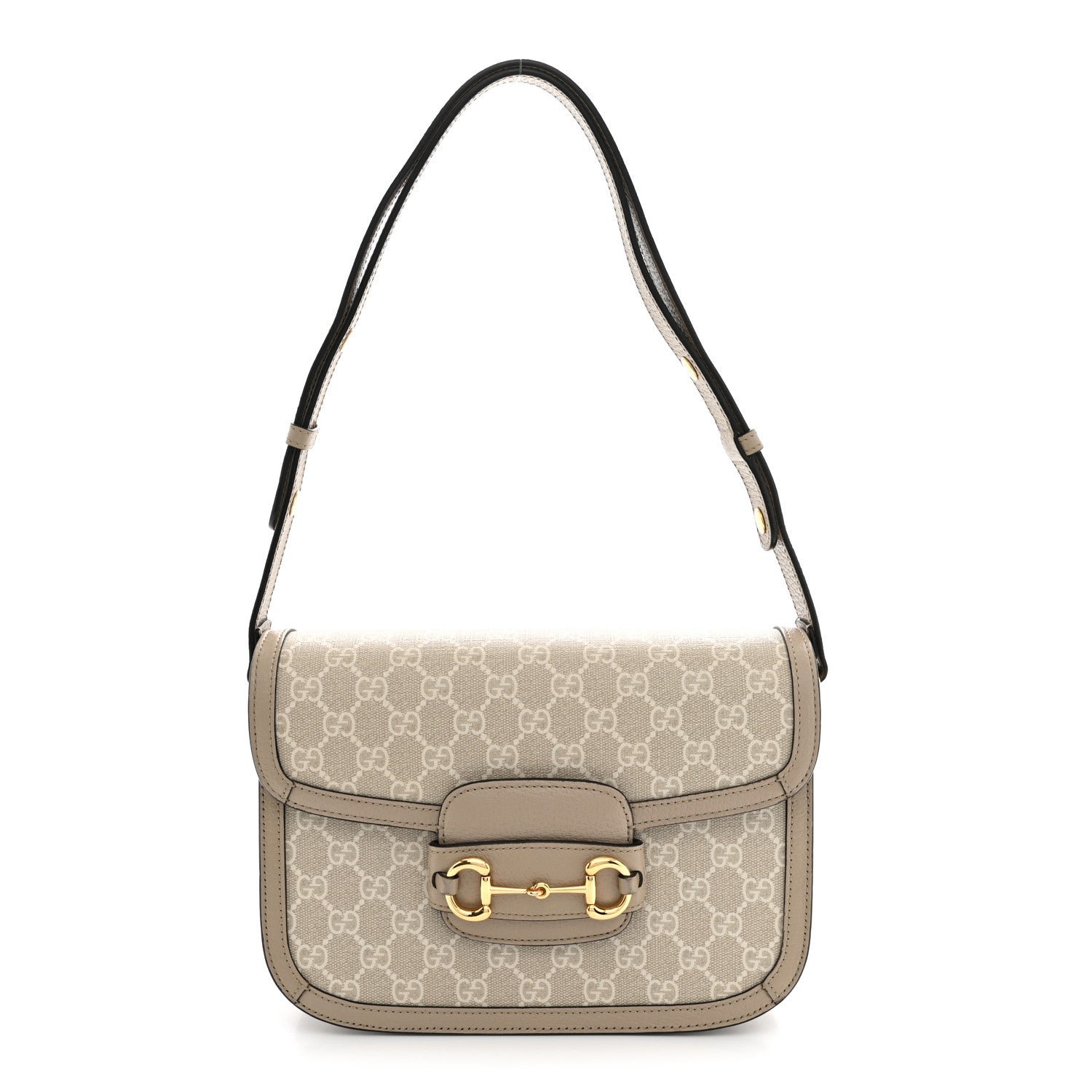 Gucci GG Supreme Monogram Textured Dollar Calfskin Horsebit 1955 Shoulder Bag Beige Mystic White Oatmeal