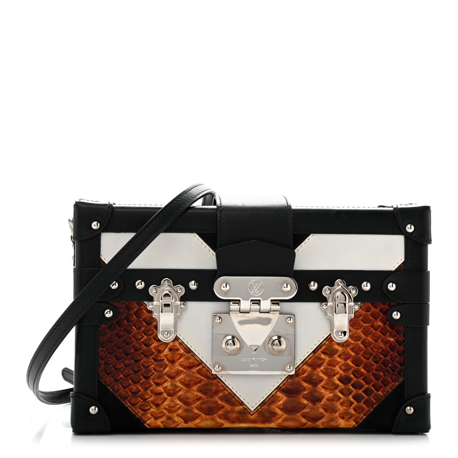 Louis Vuitton Calfskin Suede Snkeskin Petite Malle Black