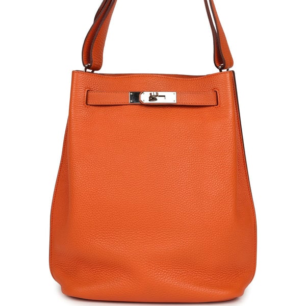 Pre-owned Hermes So Kelly 22 Orange Togo Palladium Hardware