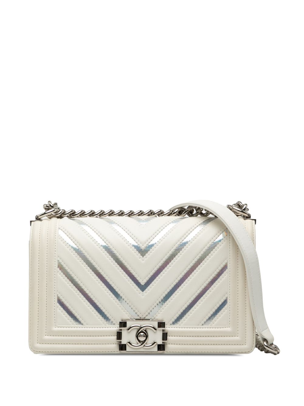 2018 Old Medium Chevron Lambskin and Iridescent PVC Boy Flap crossbody bag