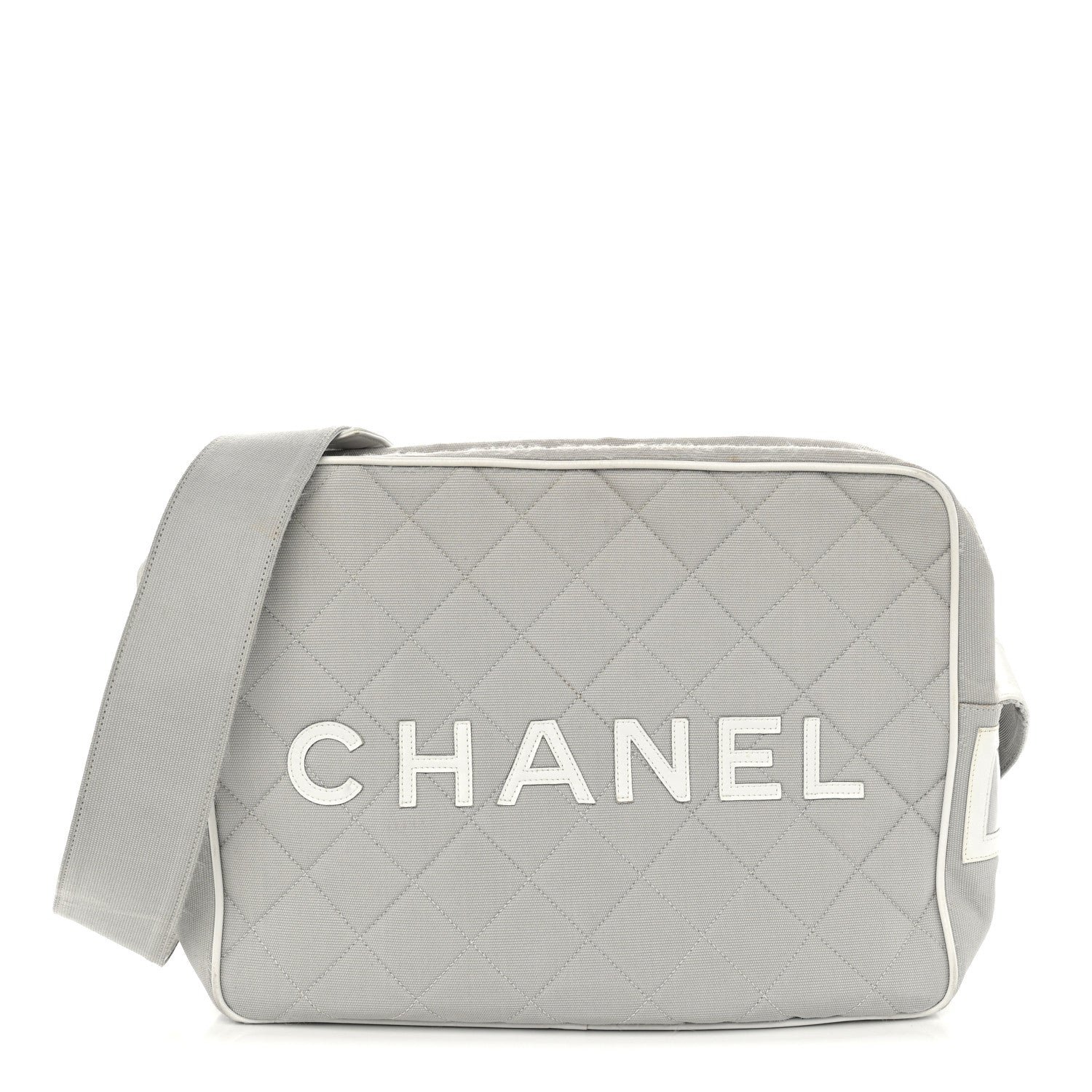 Chanel Canvas Quilted Sport Shoulder Bag Grey White