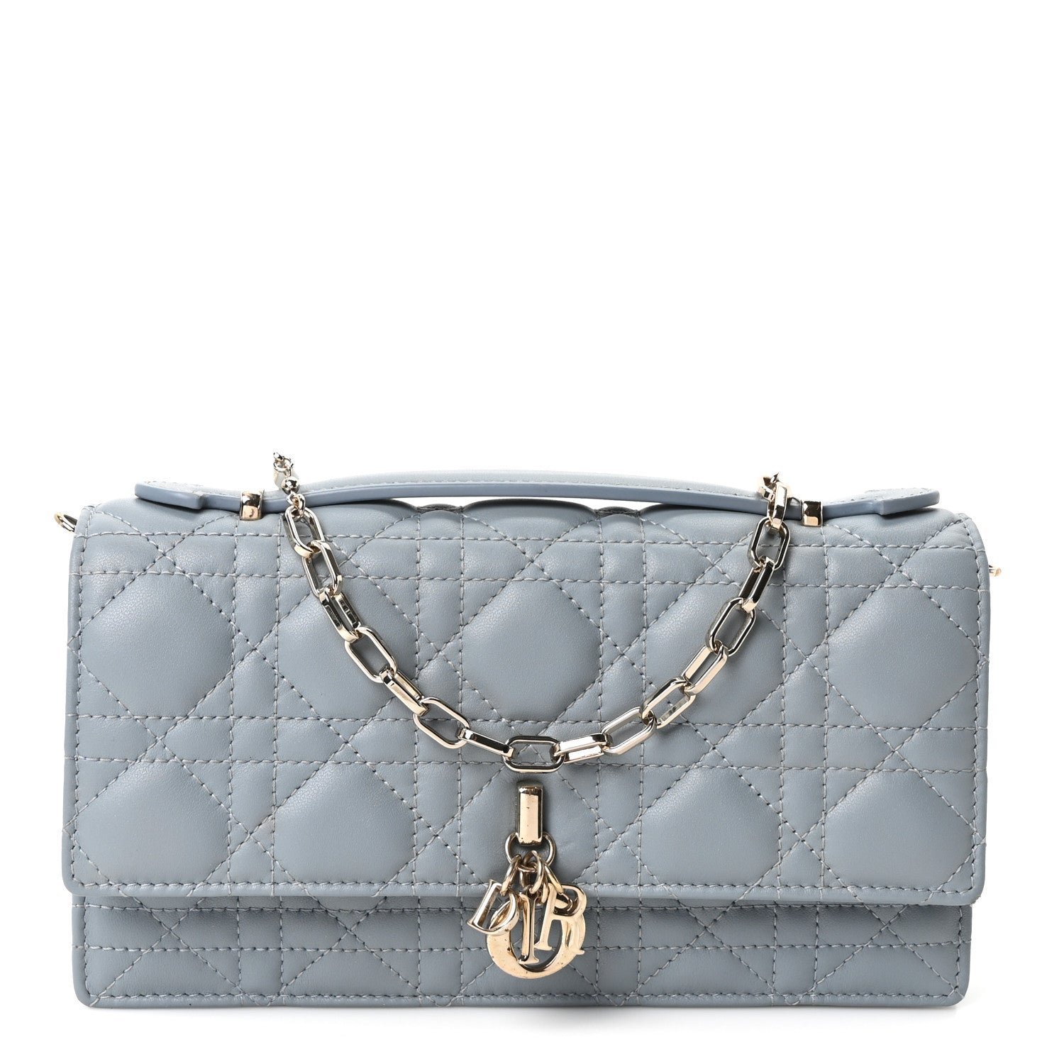 Christian Dior Lambskin Cannage Mini My Dior Top Handle Clutch Cloud Blue