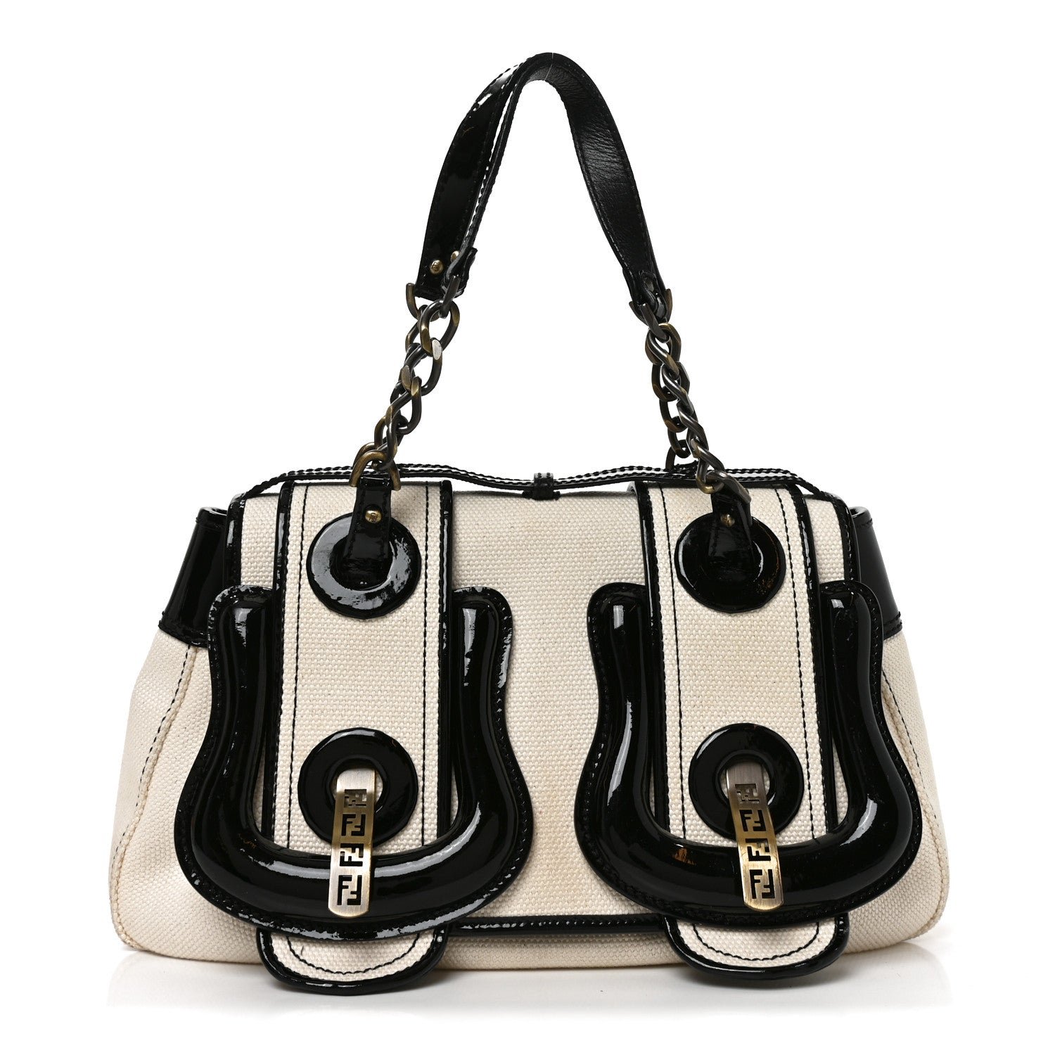 Fendi Canvas Patent B Bag  Corda Black