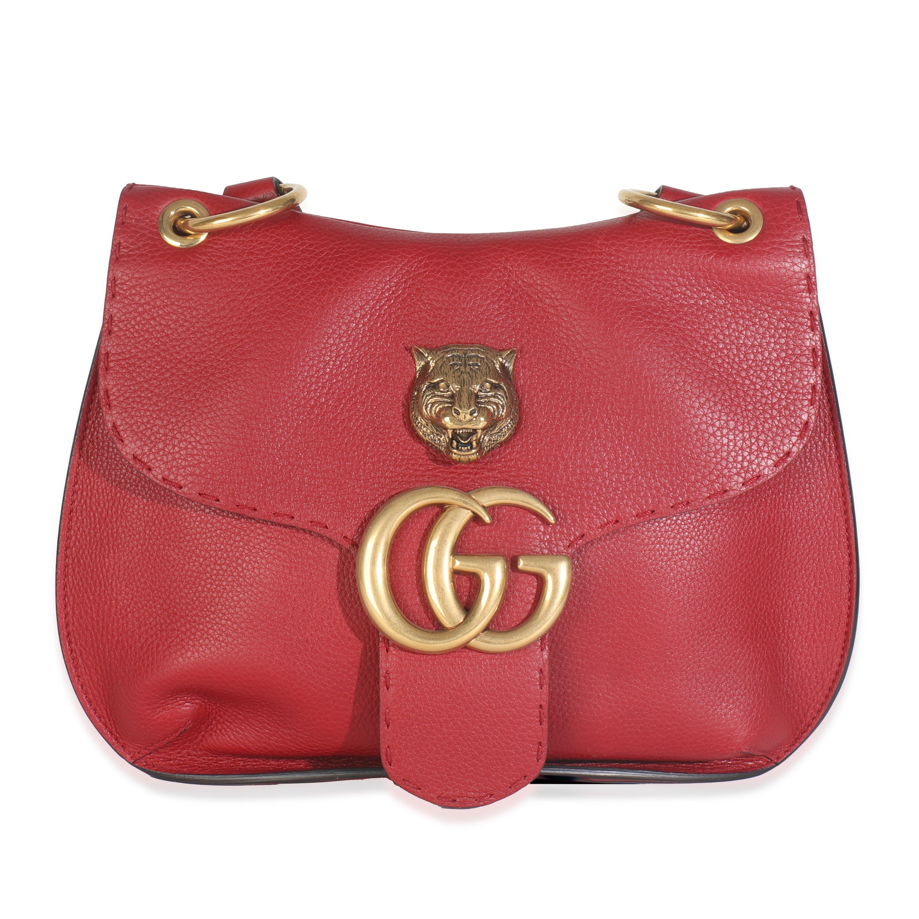Gucci Red Pebbled Calfskin Marmont Animalier Shoulder Bag