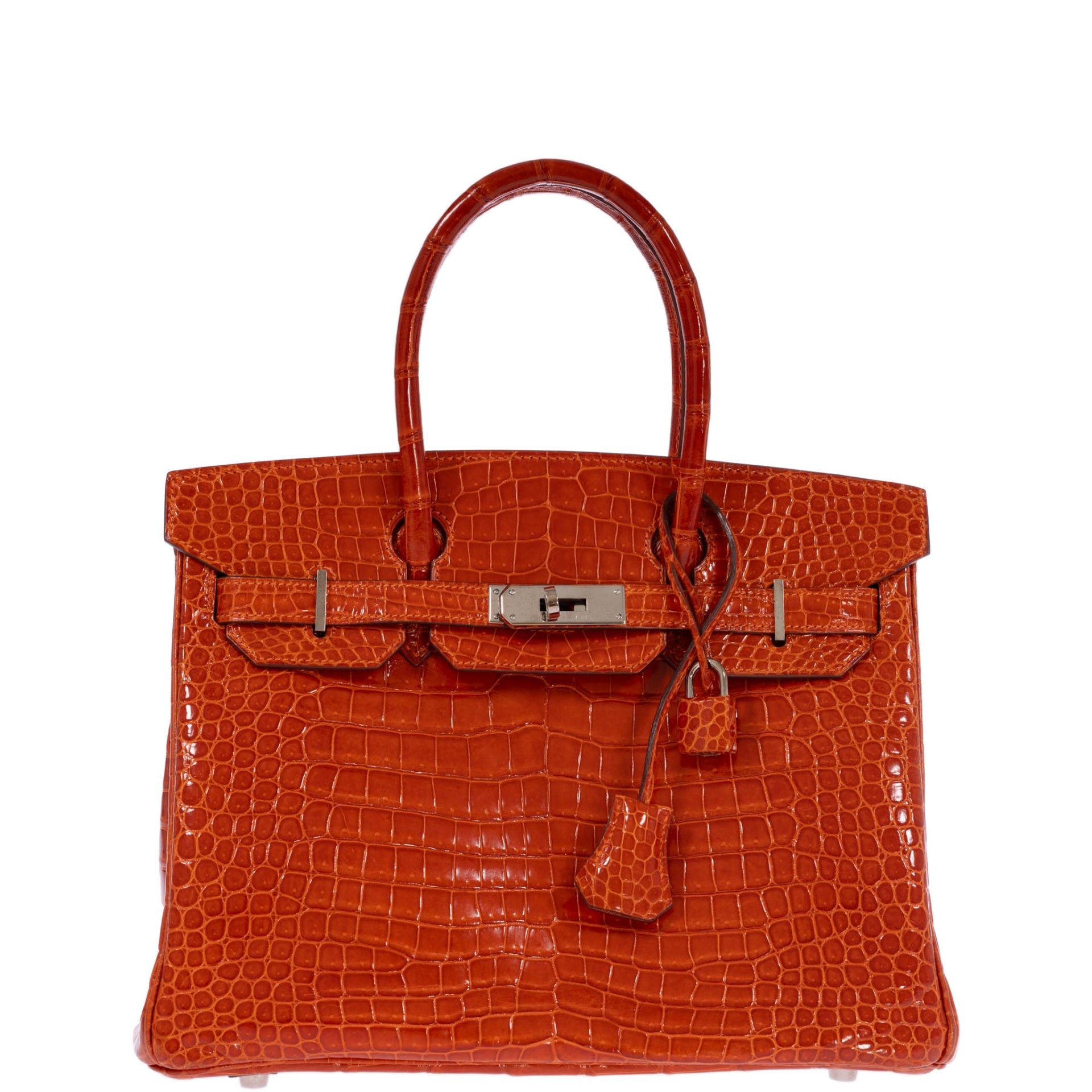 Hermes Hermès Birkin 30 Orange Shiny Porosus Crocodile with Palladium Hardware