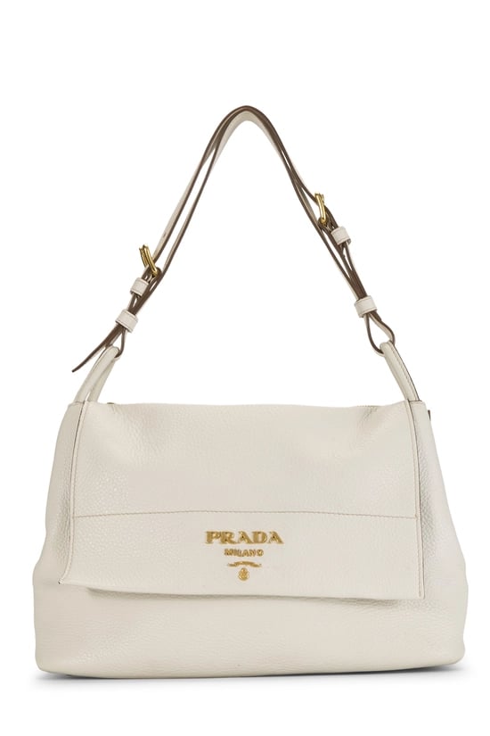 White Vitello Daino Shoulder Bag