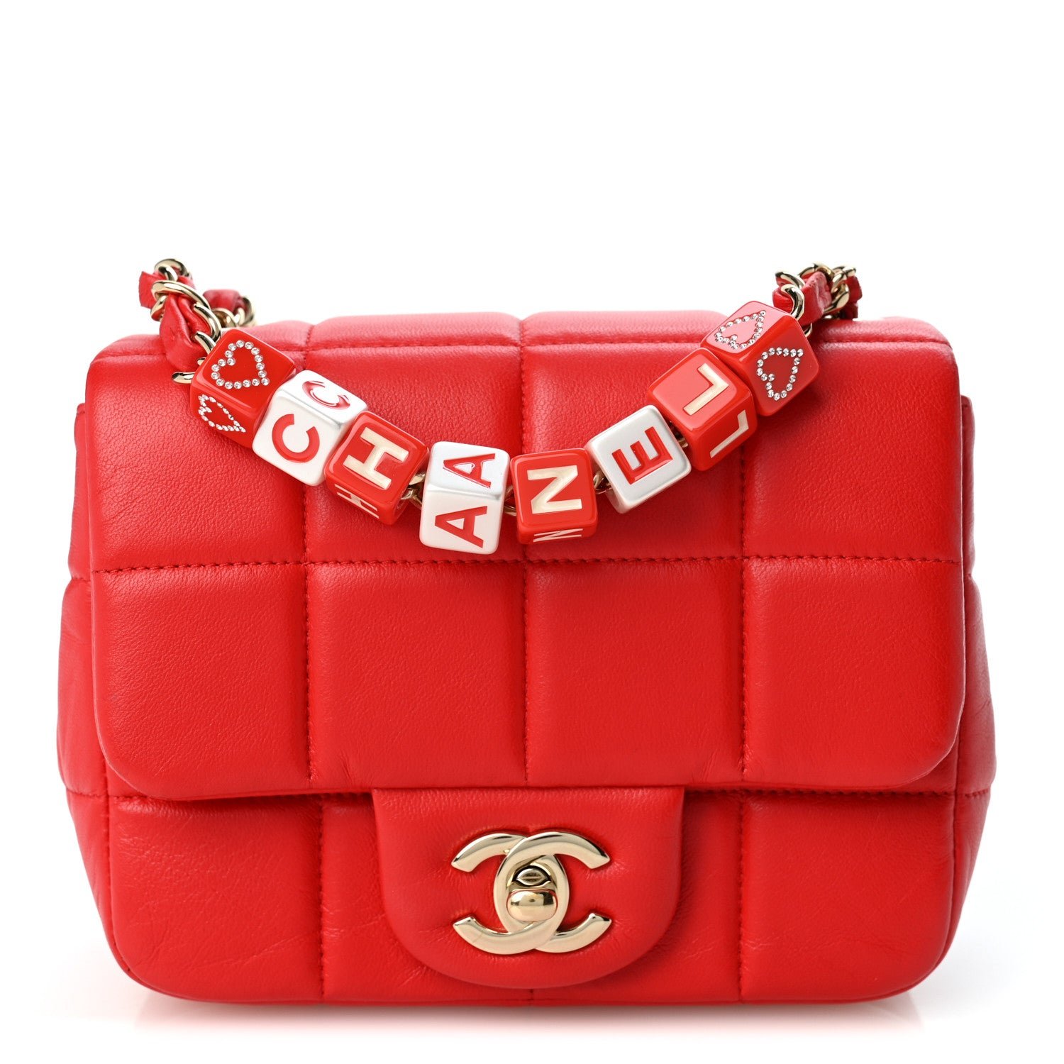 Chanel Lambskin Resin Crystal Square Quilted Monacoco Mini Flap Red