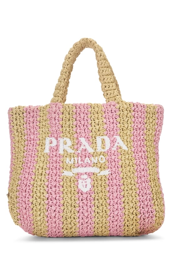 Pink Raffia Logo Tote Small