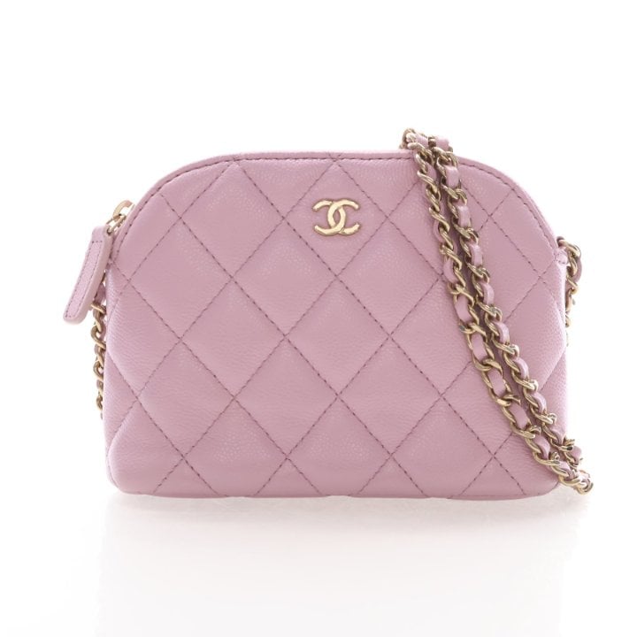 Chanel Mini Caviar Dome Zip Clutch with Chain
