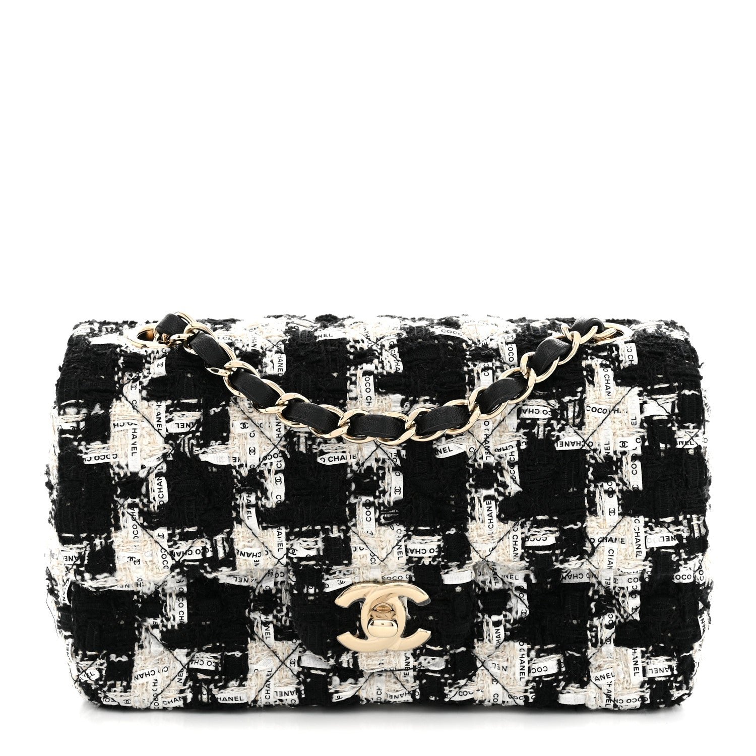 Chanel Tweed Quilted Mini Rectangular Flap Black Ecru White