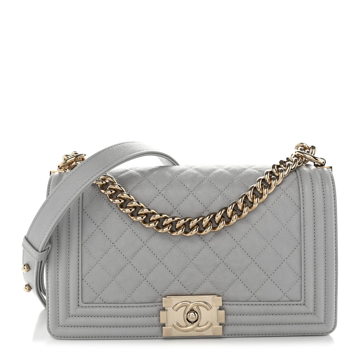 Chanel Caviar Quilted Medium Boy Flap Light Grey