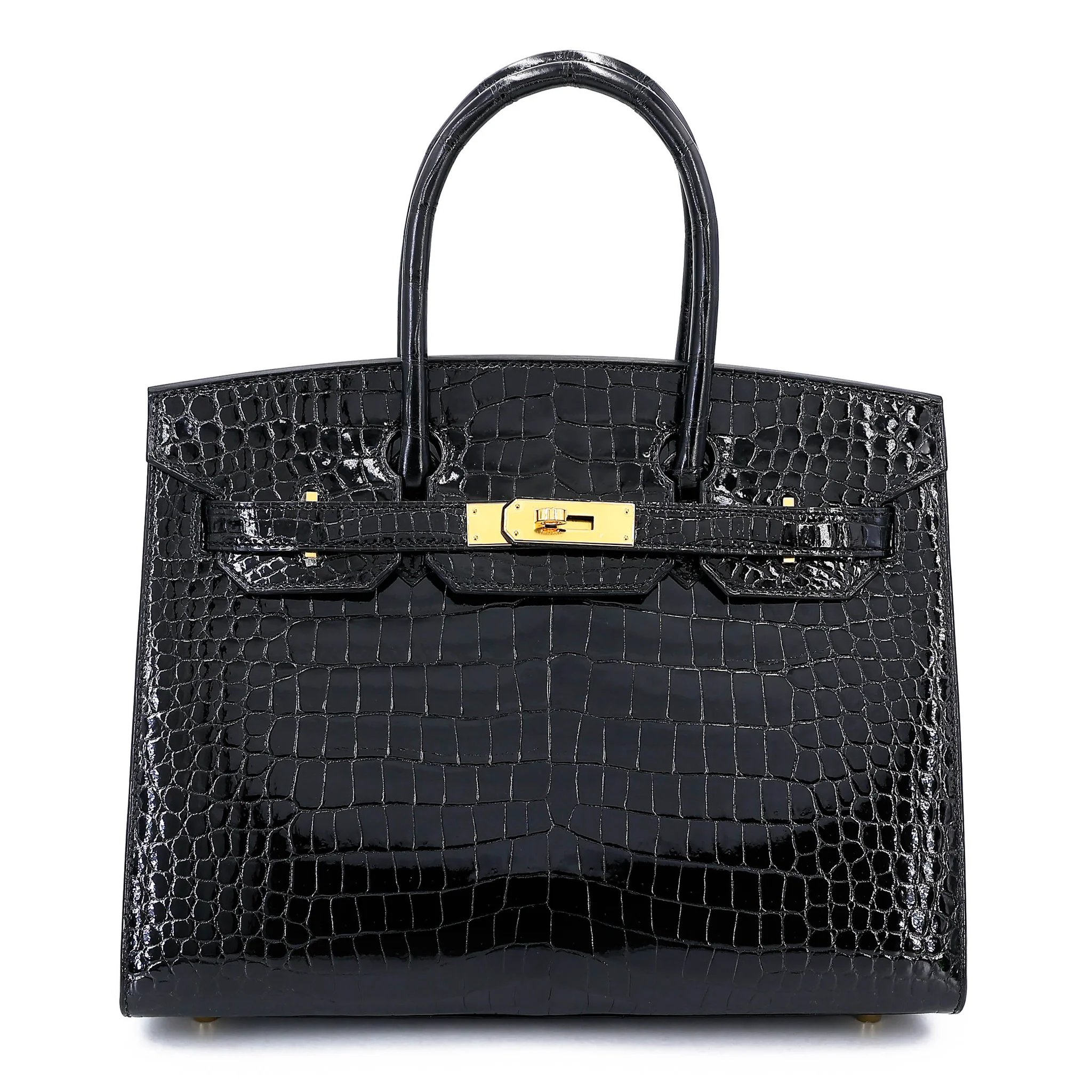 Excellent ( Rank SA ) HERMÈS Birkin 30 Sellier Noir (89) Shiny Porosus Crocodile Gold hardware Z (2021)