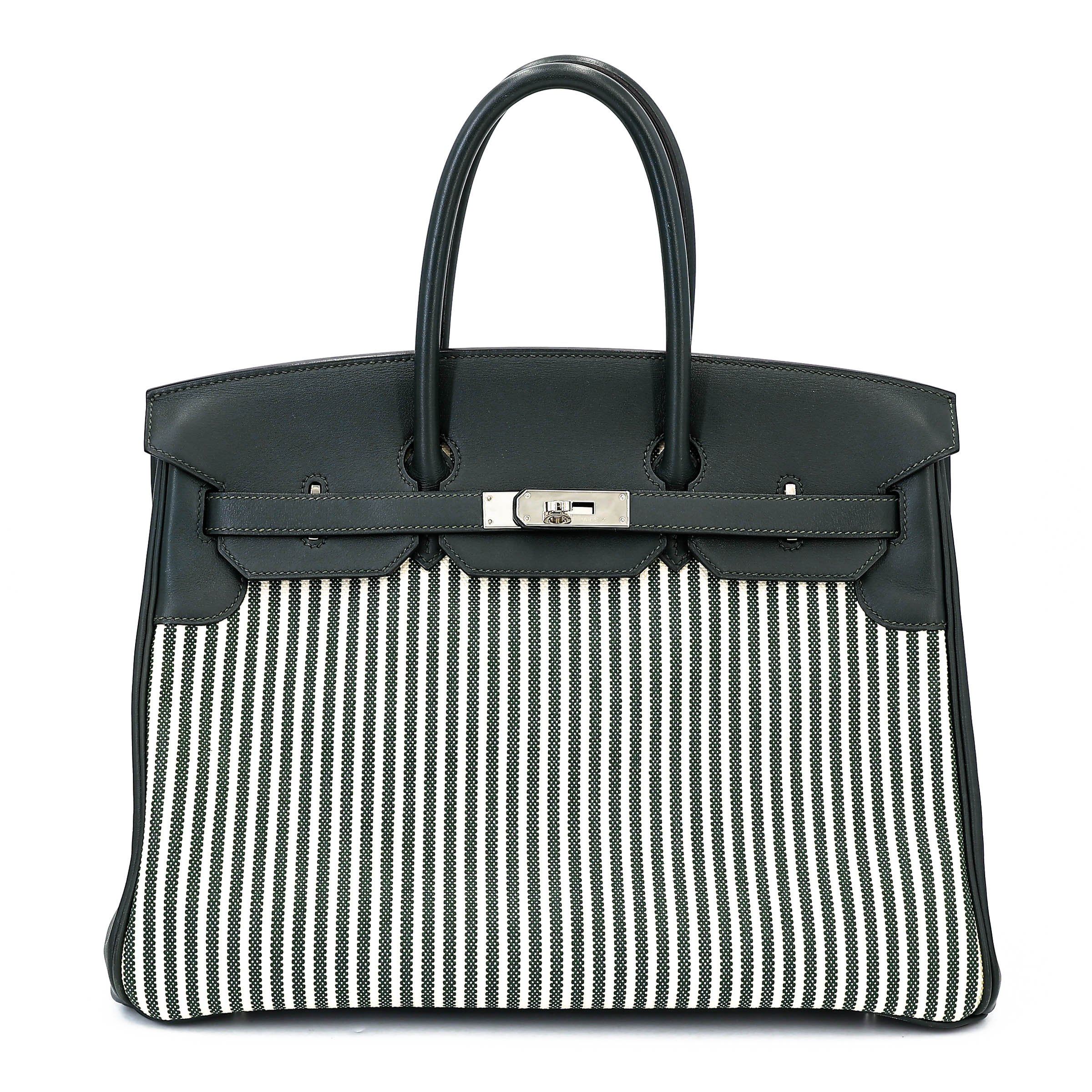 Very Good ( Rank A) HERMÈS Birkin 35 Vert Anglais (2Q) Swift Canvas Palladium hardware X (2016)