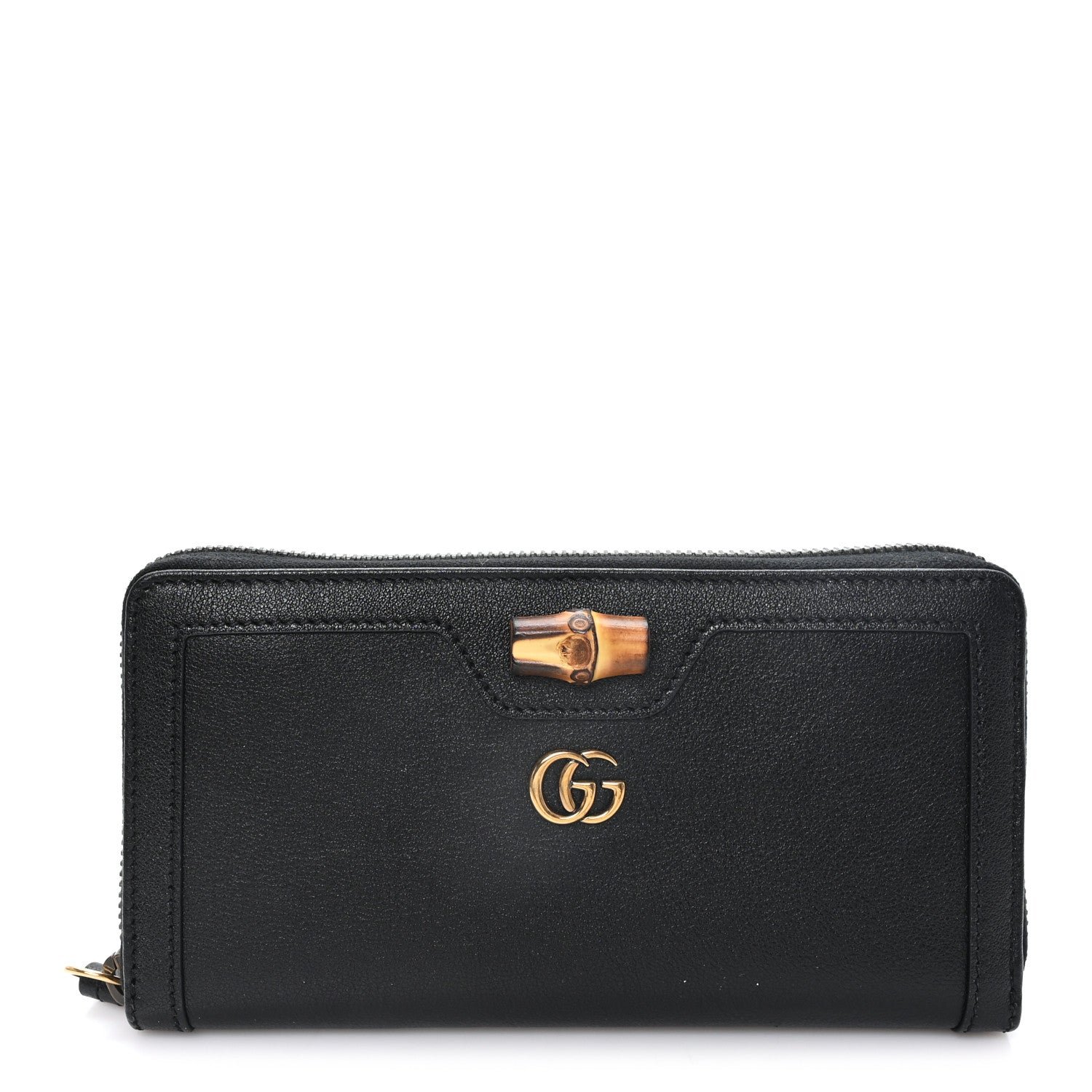 Gucci Wonka Grain Calfskin Diana Continental Wallet Black Black