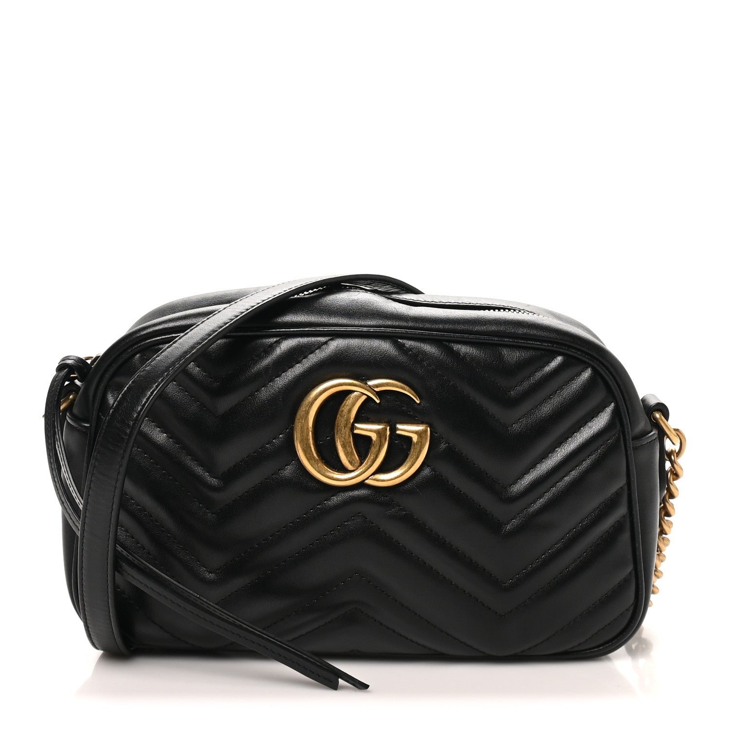 Gucci Calfskin Matelasse Small GG Marmont Chain Shoulder Bag Black