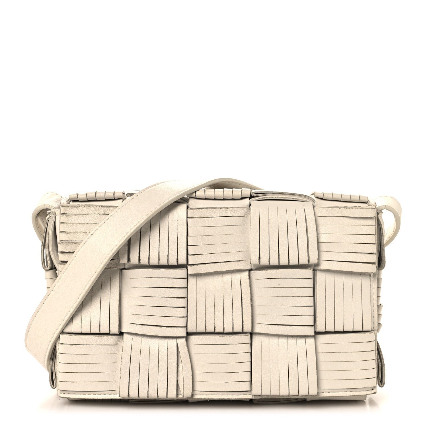 Bottega Veneta Nappa Maxi Intrecciato Fringed Cassette Crossbody Bag White