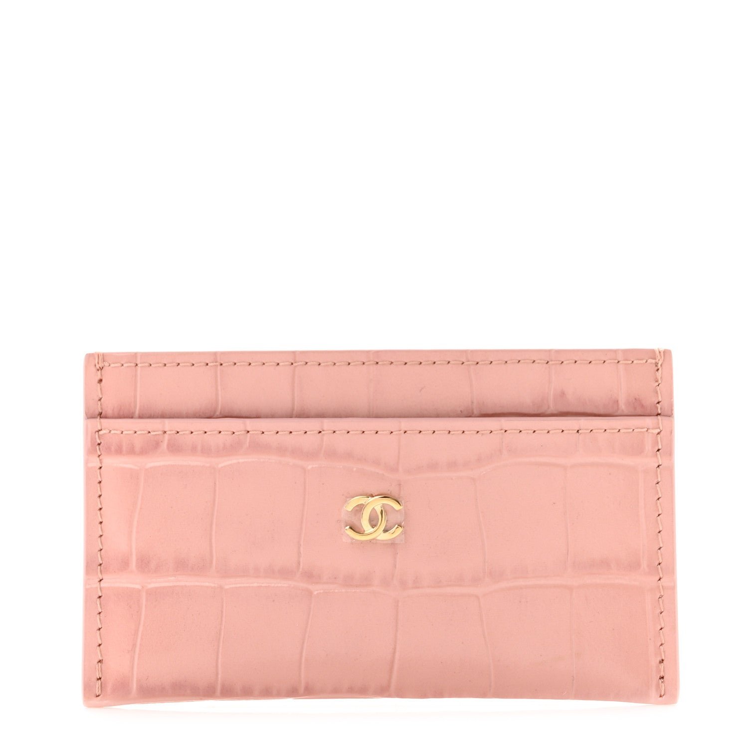 Chanel Calfskin Crocodile Embossed Crococo Card Holder Light Pink