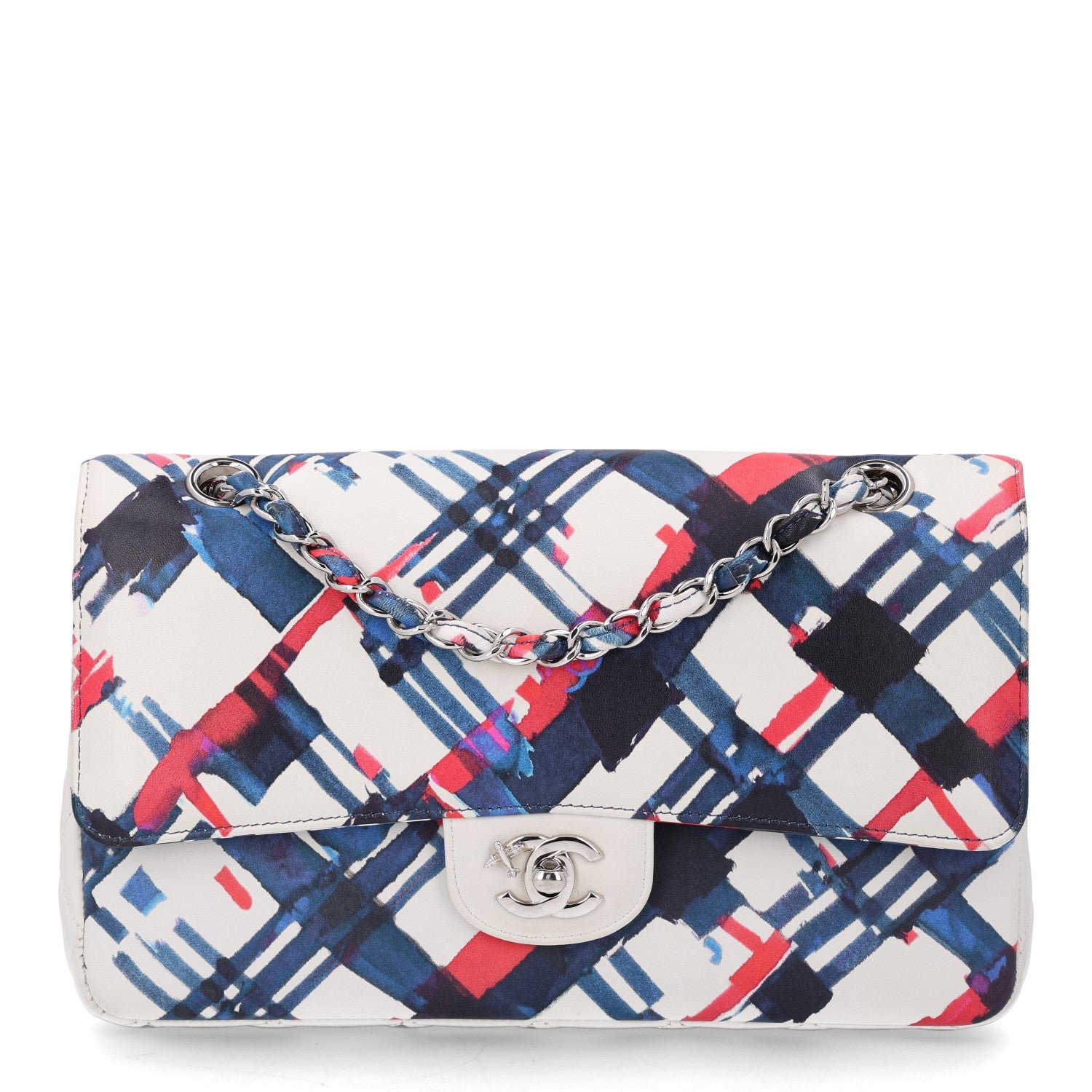 Chanel Lambskin Airline Printed Medium Double Flap White Red Blue