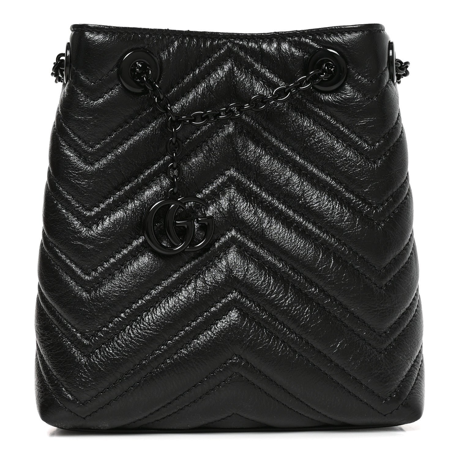 Gucci Calfskin Matelasse Monochrome Nano GG Marmont Bucket Bag Black