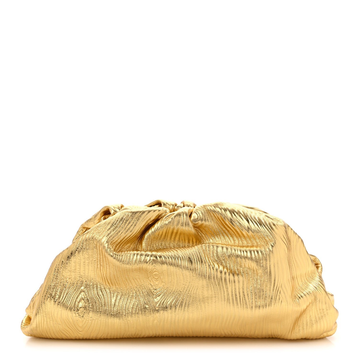 Bottega Veneta Metallic Bark Calfskin Embossed The Pouch Oversized Clutch Oro